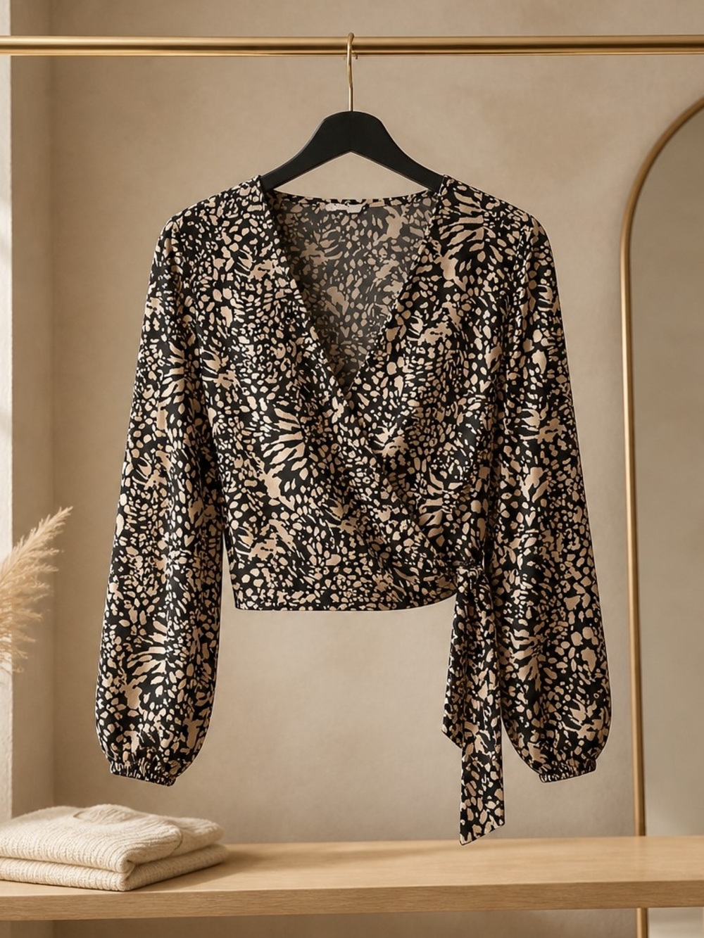 Lush Women's Animal Print Wrap Blouse